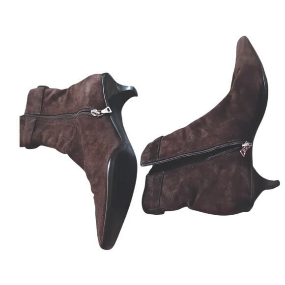 Y2K Vintage PRADA Kitten Heel Suede Boots 37 6.5 Square Toe Brown 2000's Buckle - Picture 7 of 14